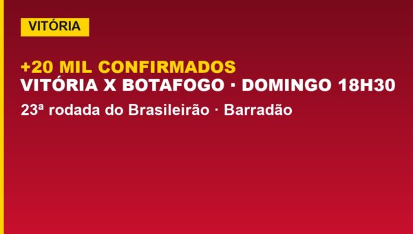 Vitória x Botafogo: mais de 20 mil confirmados; veja ingressos