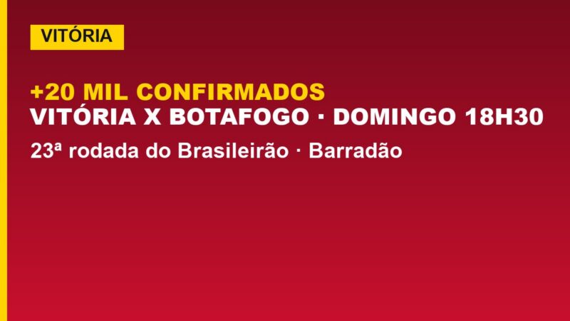 Vitória x Botafogo: mais de 20 mil confirmados; veja ingressos