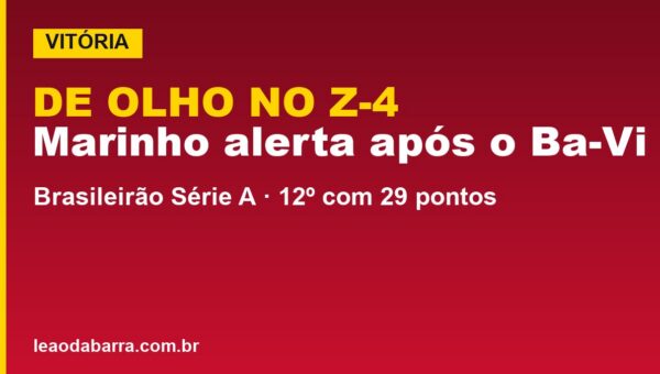 Vitória confirma alerta de Marinho: de olho no Z-4 após o Ba-Vi