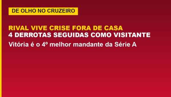 Vitória recebe Cruzeiro em crise fora de casa; veja os números