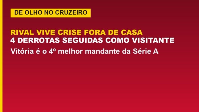 Vitória recebe Cruzeiro em crise fora de casa; veja os números
