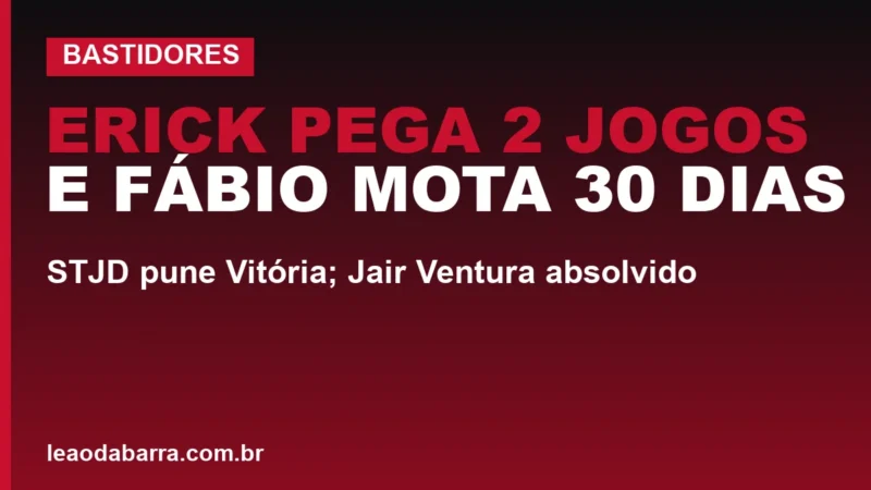 Erick pega 2 jogos e Fábio Mota 30 dias: STJD pune Vitória; Jair Ventura absolvido