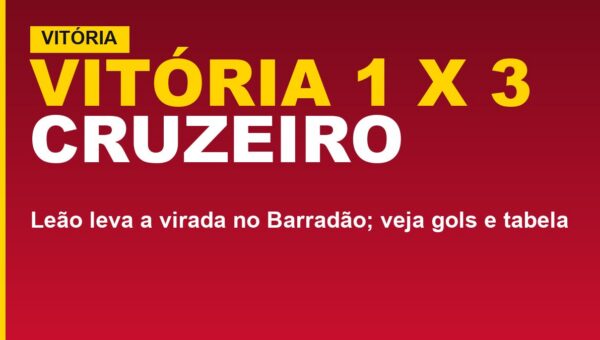 Vitória perde para o Cruzeiro por 3 a 1 neste domingo; veja os gols