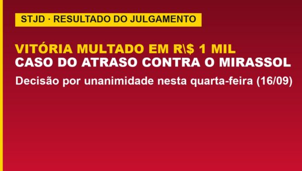 Vitória é multado em R$ 1 mil pelo STJD; veja o caso do atraso