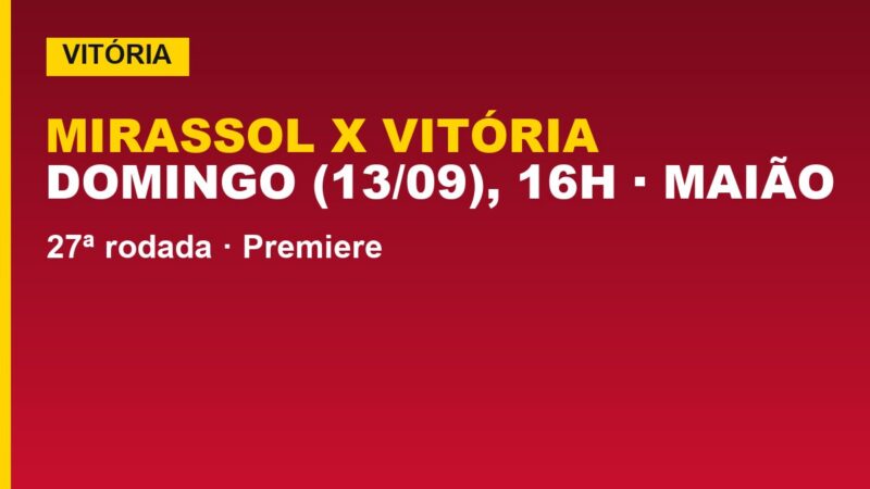 Vitória x Mirassol domingo: horário, onde assistir e o jejum fora