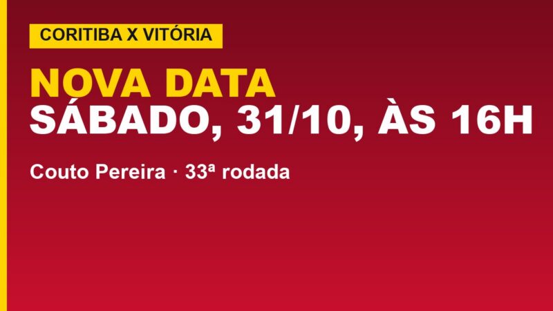 Vitória x Coritiba muda de data: sábado, 31/10, às 16h; onde assistir